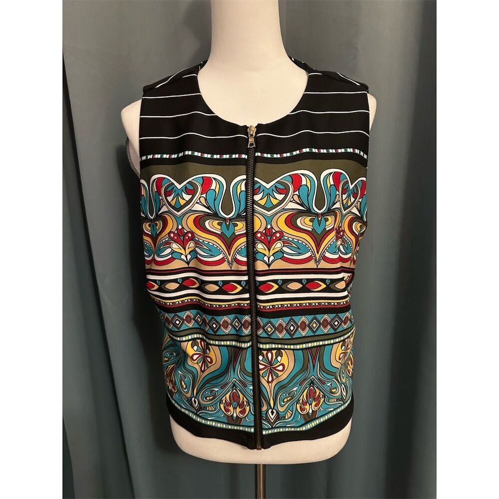 Ashley Stewart Women's Geo Pattern Zip Up Vest Size 14/16 Multicolor Casual